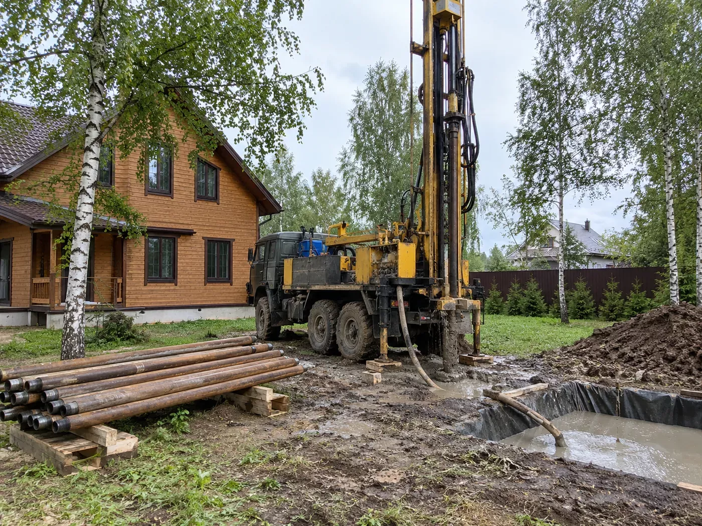 Иллюстрация буровой установки для скважины на воду